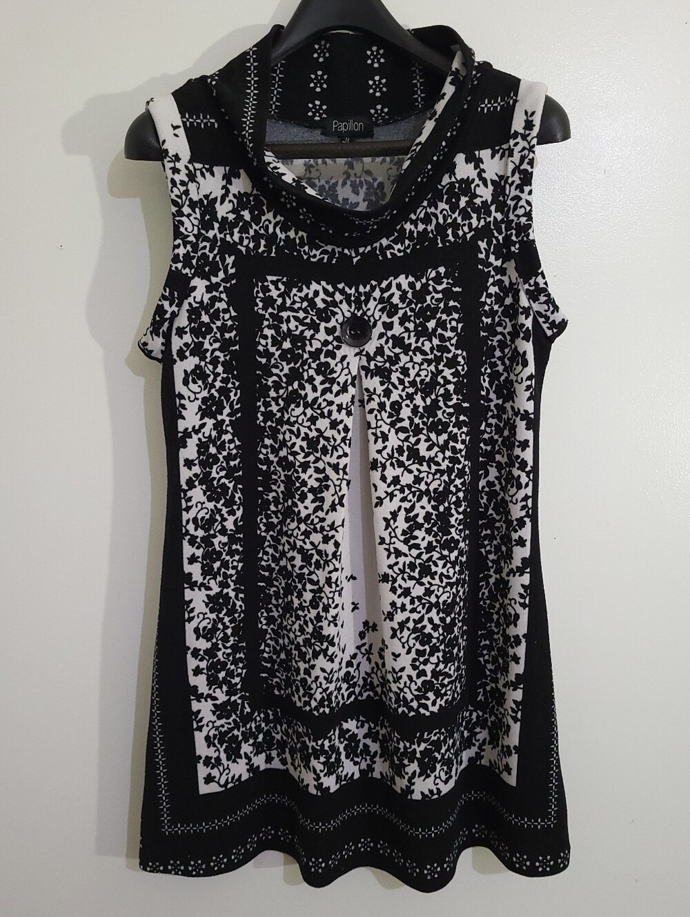 Papillon Black & White Floral Cowl Neck Sleeveless Tunic Mini Dress Size M